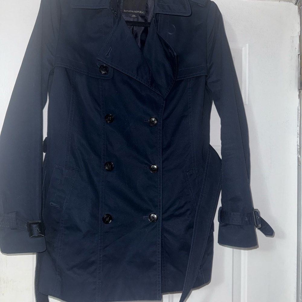 Banana Republic Navy Belted Trench Coat XS Double Breasted Classic EUC - Picture 16 of 16
